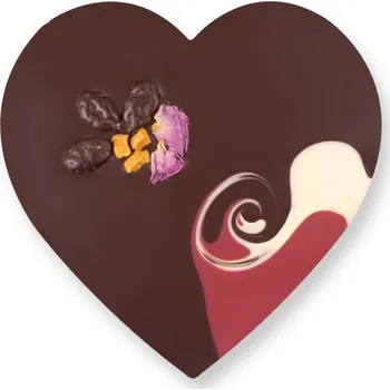 Čokoláda Zotter Bio vegan srdce z hořké čokolády s malinami a růží, 100 g