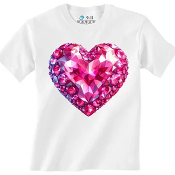 Dívčí tričko Dětské tričko Růžové Diamantové Srdce (Barva: Bílá)