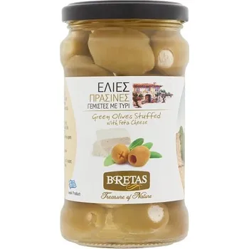 Bretas Zelené olivy plněné Feta sýrem ve slunečnicovém oleji (300g)