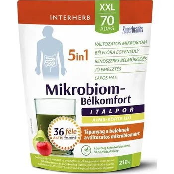 Lék při potížích s trávením Interherb Mikrobiom 5v1 příchuť jablko a hruška - probiotický a vlákninový mix pro zdravá střeva (210g)