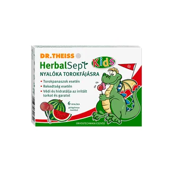 Lék na bolest, zánět a horečku Dr.Theiss HerbalSept Kids lízátka na bolest v krku s příchutí červeného melounu (6ks)