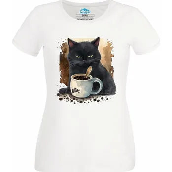 Dámské tričko Dámské tričko Mrzutý Kocour po Ránu (Velikost: XS, Barva: Bílá)