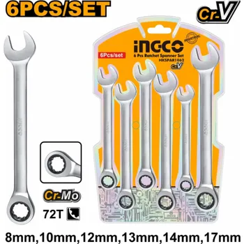 Klíč Ingco HKSPAR1062 Klíč oboustranný očkoplochý a plochý, sada 6ks, CrV