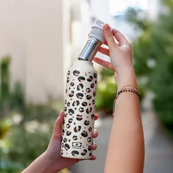 Láhev MONBENTO Steel Leopard 0,5 l - nerezová termo láhev s pítkem