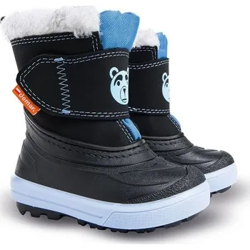 Chlapecké holínky DEMAR BEAR 1507A / Dětské sněhule s ovčí vlnou - černá/modrá 24-25