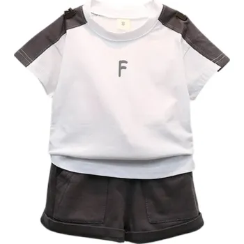 Dívčí oblečení Unisex dětský letní set Tričko s krátkým rukávem s nápisem F a kratasy Výstřih do O Pohodlný elastický komplet černá 3