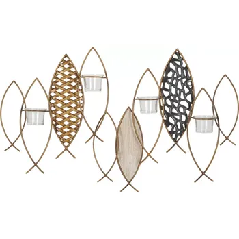 Svícen Kovový nástěnný svícen Fish zlatý