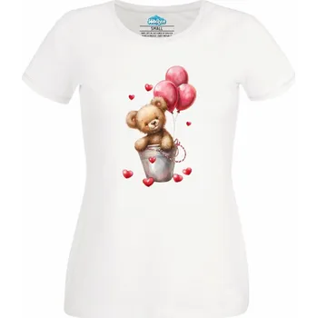 Dámské tričko Dámské tričko Valentýnský Medvídek s Balónky (Velikost: XS, Barva: Bílá)
