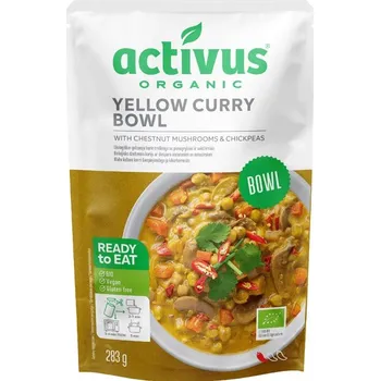 Hotové jídlo Activus Bio Veganské žluté kari s hnědými houbami a cizrnou (283g)