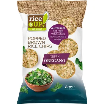 Chips RiceUP! Bezlepkové celozrnné rýžové chipsy z hnědé rýže s řeckým oreganem (60g)