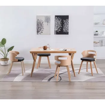 vidaXL Jídelní židle 4 ks černé ohýbané dřevo a umělá kůže [270041] Barva: černá a světle hnědá