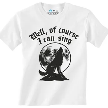 Chlapecké tričko Dětské tričko Vlk Vyjící na Měsíc Well, of course I can sing (Velikost: 3-4, Barva: Bílá)