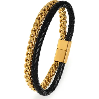 Náramek Luxusní dvojitý bicolor náramek Leather Troli / Délka: 23 cm