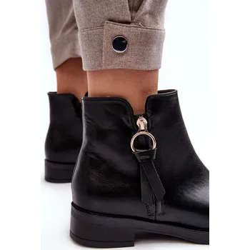 Dámská zimní obuv Kožené dámské ploché boty Black Vasica 38