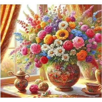 Diamantové malování diamantové malování kytice u okna 30 × 40 cm