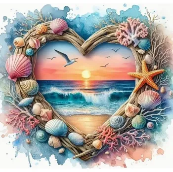Diamantové malování diamantové malování srdce s výhledem na pláž 30 × 40 cm