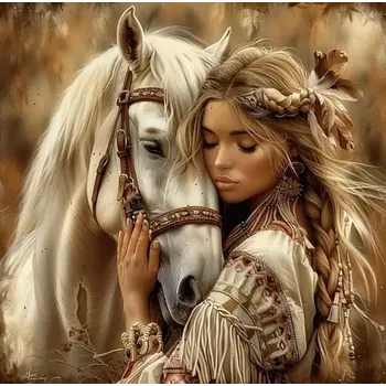 Diamantové malování diamantové malování indiánka s koněm 30 × 40 cm