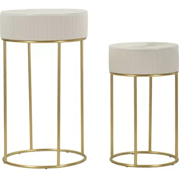 Konferenční stolek Sada 2 ks odkládacích stolků Wedding Round krémová/zlatá