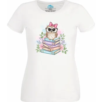 Dámské tričko Dámské tričko Moudrá Sova na Knihách (Velikost: M, Barva: Bílá)