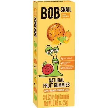 Žvýkačka Bob Snail Gummies Ovocné gumové bonbóny bez přidaného cukru - jablko, mango, dýně, chia semínka (27g)