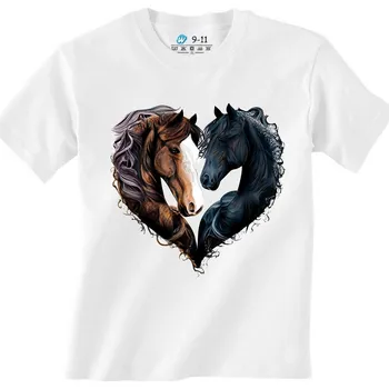 Dívčí tričko Dětské tričko Černý a Hnědý Kůň Věčná láska (Barva: Bílá)