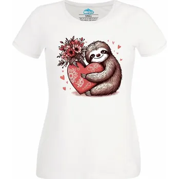 Dámské tričko Dámské tričko Zamilovaný Lenochod se Srdcem (Velikost: M, Barva: Bílá)