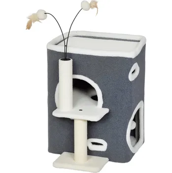 Pelíšek pro kočku PawHut Škrabka pro kočky PawHut, horní lehátko, dvoupatrový dům, sisalové sloupky, šedá