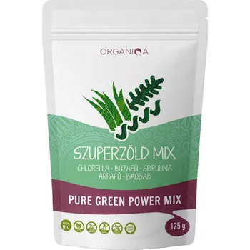 Organiqa Bio Superzelený mix prášek – pšeničná tráva, ječmen, spirulina, chlorella (125g)