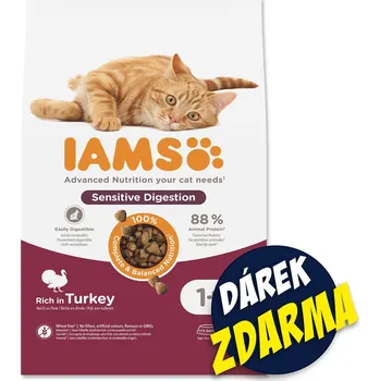 Krmivo pro kočku Krmivo IAMS Cat Adult Sensitive Digestion Turkey 10kg + Kapsička IAMS (12x85g) ZDARMA-KS