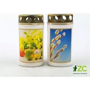 Svíčka ZC Svíčka hřbitovní s víčkem 100g - bílá, mix velikonočních motivů