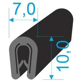 Těsnění do okna a dveří 00545000 U-PIRELI s kovovou výztuží bez bříška, 1-2mm, 78°Sh, PVC,-25°C/+70°C,délka:2200mm