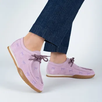 Dámské mokasíny Dámské růžové mokasíny z broušené kůže s mašličkami Letizia Velikost: 37