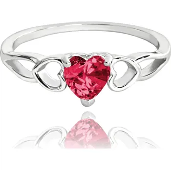 Prsten Stříbrný prsten LOVE s červeným srdíčkovým zirkonem