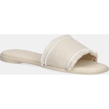Dámská móda Pantofle Tommy Hilfiger FRINGE CANVAS FLAT SANDAL FW0FW08908 béžová 01X, EUR 40
