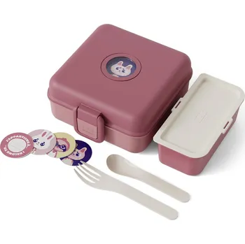 Svačinový box MONBENTO Snacky Pink Blush 0,85 l – dětská krabička na oběd / krabička na svačinu s příbory