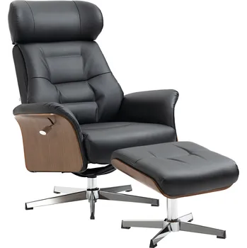 Křeslo Polohovací křeslo HOMCOM s podnožkou, otočné o 360°, funkce polohování, čtecí křeslo, černé, 80 x 84 x 108 cm