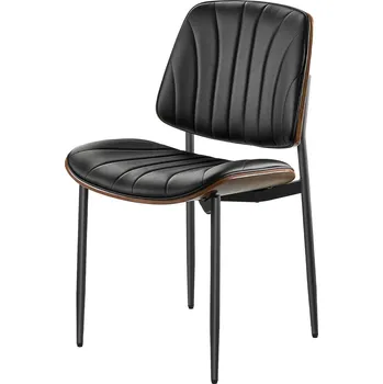 Nábytek Vevor Sada 4 kožených čalouněných jídelních židlí, kovové nohy, černé