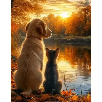 Diamantové malování diamantové malování koťátko se pejskem 30 × 40 cm