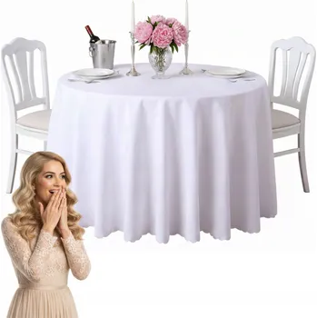ubrus UBRUS na stůl BÍLÝ kulatý, nešpinivý, velký 240 cm, hladký, elegantní, svatební hostina