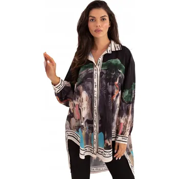 Dámská košile Dámská košile Rue Paris černá viskóza se vzorem (potiskem) univerzální velikost