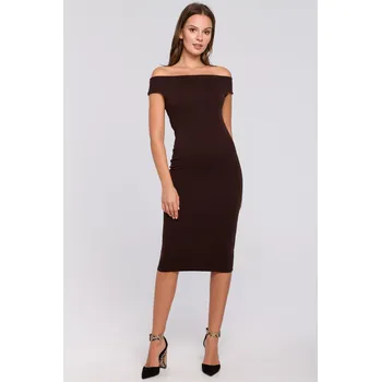 Dámské šaty EU L K001 Pletené midi šaty - hnědé EU L