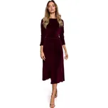 M557 Sametové midi šaty s nabíranými rukávy - bordó EU XL
