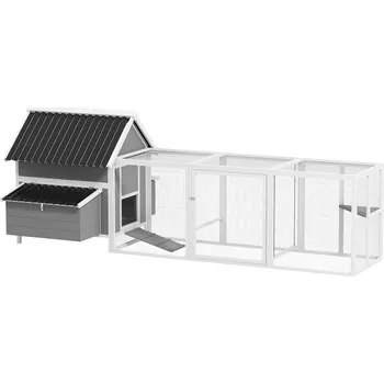 PawHut Velký kurník pro 7-10 kuřat, bidýlka, houpačka, okno, hnízdní budky, drátěné pletivo, šedý