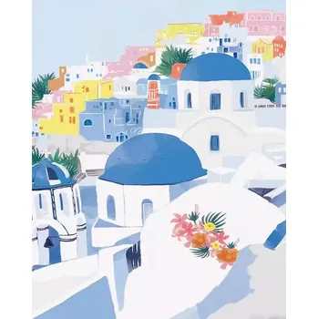Diamantové malování diamantové malování modré střechy v santorini 30 × 40 cm