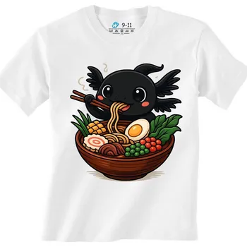 Dívčí tričko Dětské tričko Černý Axolotl a Ramen (Barva: Bílá)