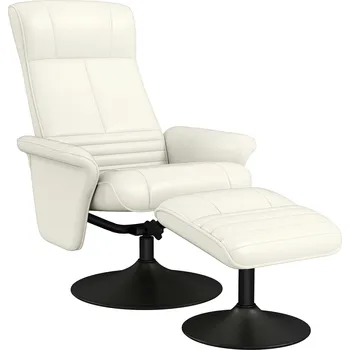 Křeslo HOMCOM Polohovací TV křeslo s podnožkou, otočné, ergonomické, vzhled mikrovlákna, nosnost do 150 kg, krémově bílá