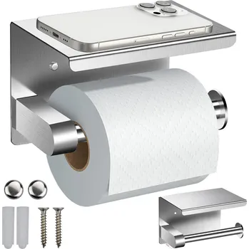 VERK GROUP DRŽÁK TOALETNÍHO PAPÍRU S POLIČKOU NA TELEFON PRO KOUPELNU WC OCEL