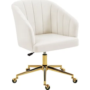 Kancelářská židle HOMCOM se sametovým vzhledem, pěnová výplň, výškově nastavitelná, kolečka, ocelová podnož, krémově bílá