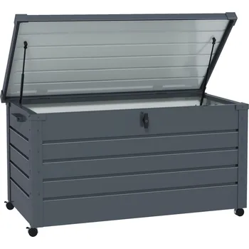 Zahradní úložný box Outsunny Venkovní úložný box Outsunny, zahradní box, box na polštáře, odolný proti povětrnostním vlivům, 4 kolečka, 100 x 62 x 65 cm, tmavě šedý