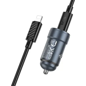 HOCO nabíječka do auta typ C + kabel typ C na Lightning PD QC 30W Z57 kovově šedá